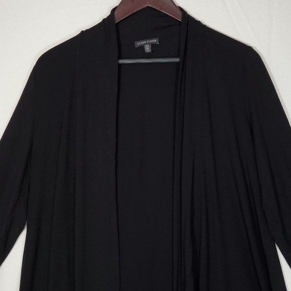Eileen Fisher Opened Cardigan Womens Size Medium Long Sleeve Black Viscose - Picture 2 of 7